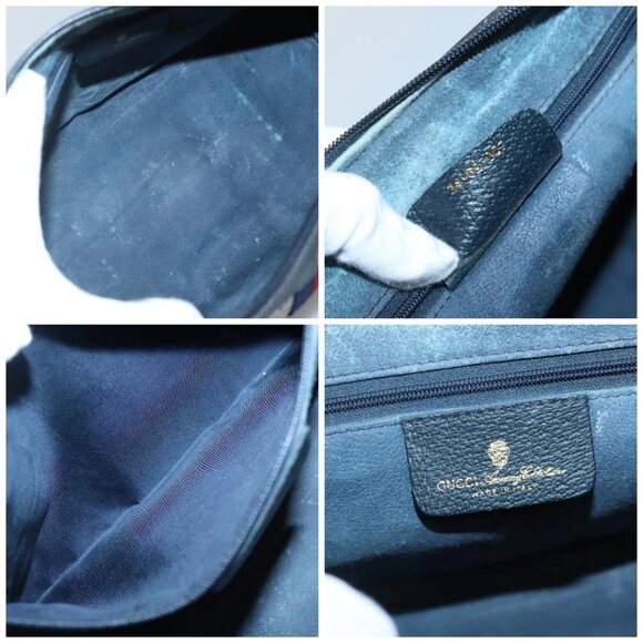 GUCCI GG Supreme Sherry Line Boston Bag PVC Navy Gold Auth ep10844 - Picture 15 of 16